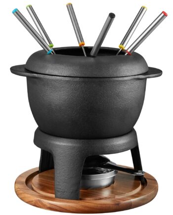 Fonda Fondue Støbejernsgryde med Akacietræplade - Tilbud!