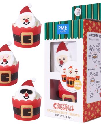 Jule Cupcake Dekorationssæt med Emoji Julemand - 6 Sæt