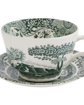 Heritage Green Italian Morgenmadskop Med Underkop 28 Cl  Grøn Hvid