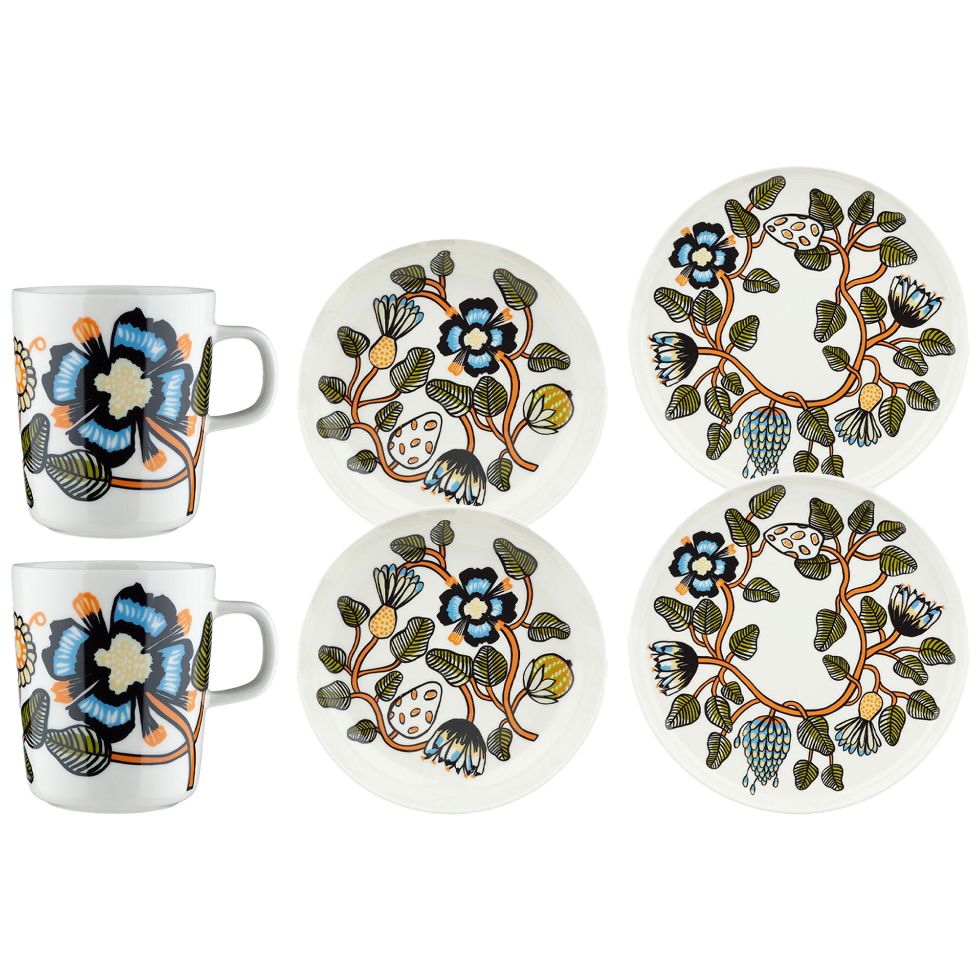 Marimekko Tiara Middagsservice 6 Dele  Hvid Orange Grøn