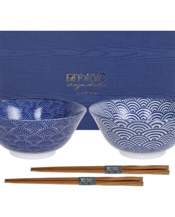 Nippon Blue Skålesæt   Spisepinde  Prikker Bølger