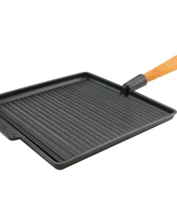 Firkantet Støbejernsgrillpande 28  Håndtag I Bøg