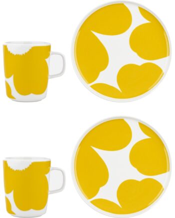 Iso Unikko Krus Og Tallerken Sæt  Hvid Gul